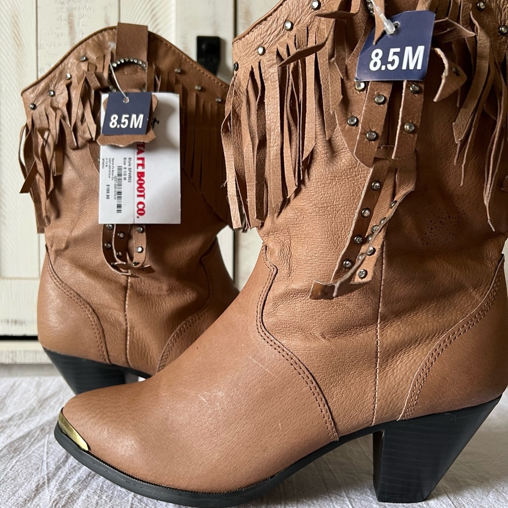 Studded Leather Fringed Santa Fe Boot Co Cowgirl Boots